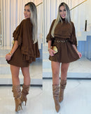 Vestido Capa Yuna Marrom 93128